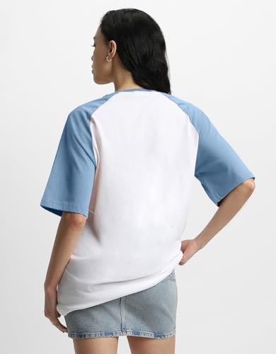 Image of JUNEBERRY 100% Pure Cotton Oversized Baggy Fit Drop Shoulder Round Neck Graphic Printed Raglan Sleeve T-Shirt for Women (Sizes: S to 2XL)