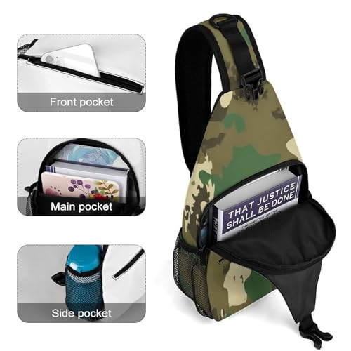 Fashion Chest Bag, Unisex Small Day Pack, Green Camo Army Camouflage Cross Body Sling Pack For Travel Hiking4