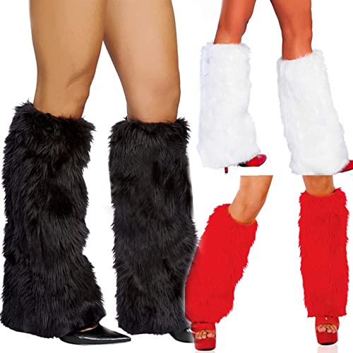 Womens Fluffy Faux Fur Leg Warmers Winter Furry Leg Warmers Long Boots Cuffs Covers Holiday Festival Party Accessory2