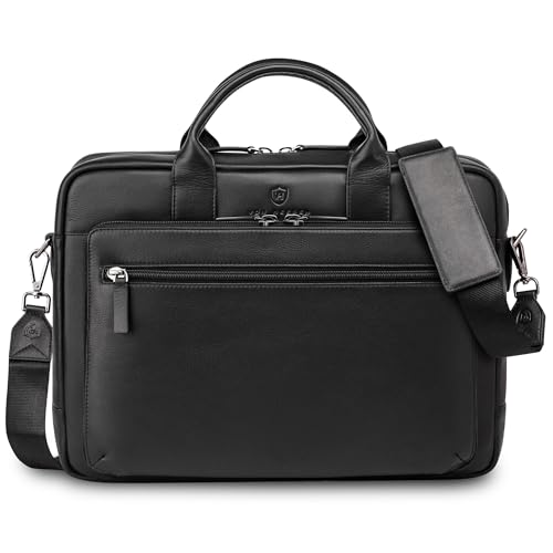 VON HEESEN Umhängetasche & Laptoptasche aus echtem Nappa-Leder bis 16 Zoll - Aktentasche Herren & Damen - Luxuriöse Echtleder Arbeitstasche für Büro & Alltag in Schwarz