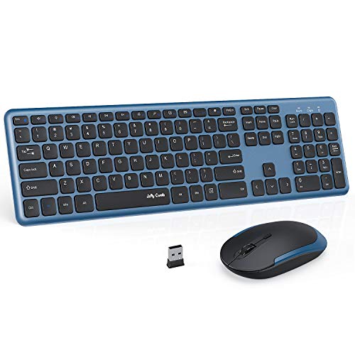 Wireless Keyboard and Mouse, Jelly Comb 2.4GHz Ultra Thin Full Size Wireless Keyboard