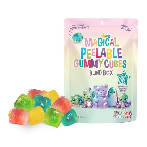 Sophiepops & Gumdrops Magical Peelable Gummy Cubes Blind Box, Individually Wrapped, Gummy Fruit Snack, Peeling Candy for Kids and Adults, Fat, Nut & Gluten Free Snacks, Natural Fruit Flavors, 5 oz