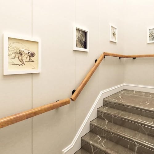 Rambarde d'escalier intérieure en bois noble mural de 600 cm avec fixations robustes - 7