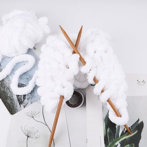 Image of 8 Jumbo Packs Chunky Chenille Yarn for Crocheting, 31.7 yds, 8 oz Each Skein Bulky Thick Fluffy Yarn for Knitting, Super Bulky Chunky Yarn for Hand Knitting Blanket, Soft Plush - White