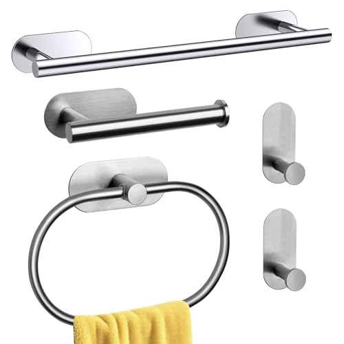 5 Pieces Bathroom Hardware Set, Self Adhesive Brushed Nickel Bathroom Accessories Set Stainless Steel, Including 16