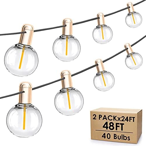 LANOVA 2 Pack 48FT (24x2) String Lights Indoor, Dimmable String Lights Bedroom with 40 Bulbs for Party, Home Decorations, Wedding, Holiday, Party, Home Hanging String Lights