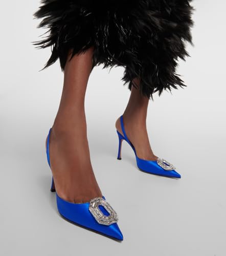 Vertundy Women's Blue Slingback Heels Rhinestone Pumps Pointed Toe Satin Crystal Stiletto High Heeled Sandals Party Wedding Bride Pump Dress Shoes2