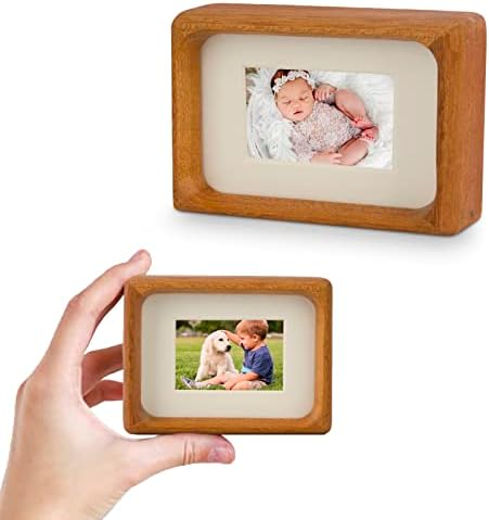 Youncewooder Nature Wood Picture Frame with Smooth Round,Display 2x3 picture with opening mat or 3x4 picture without mat, Cute Small Picture Frames for Table top for Kids and Baby, Teak