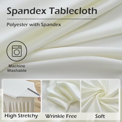 Image of 6 pk Ivory Spandex Tablecloth for 8 Foot Rectangle Tables,Wrinkle Free High Stretchy Cream Fitted Tablecloths with Ruffle Skirt, Elastic Spandex Table Covers 8 ft for Parties Weddings Banquet