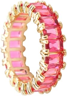 Cubic Zirconia Emerald Cut Eternity Ring Colorful Eternity Rainbow Ring Multi Color Gemstone Bands Ring Jewelry Gift