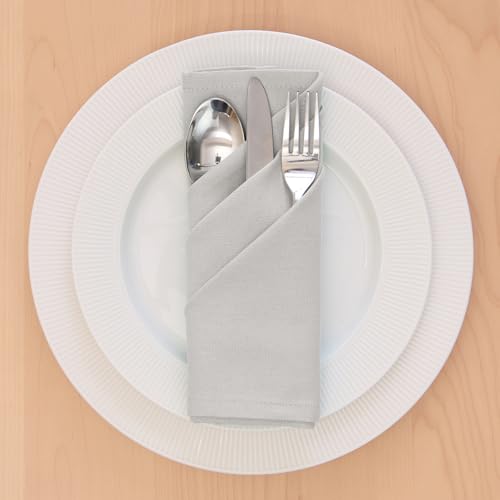 Image of Encasa XO Cotton Napkins for Dining Table | Set of 6, Size 43x43 cm | Machine Washable Reusable Table Napkin, Soft & Absorbent, Elegant Table Decor for Kitchen, Hotels, Party - Light Grey