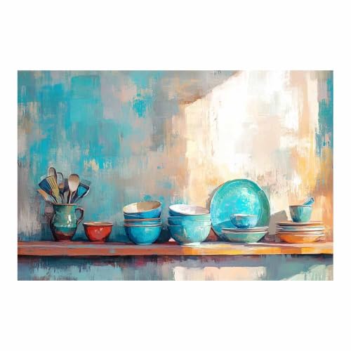 Peinture paysage abstrait bleu pour habiller un grand mur de dortoir