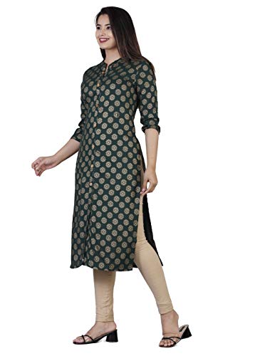 Image of Rayon Knee Length Printed Straight Kurti for Women | Kurtas for Women | Women Kurta | Round Neck Full Sleeves Short Kurti for Women's