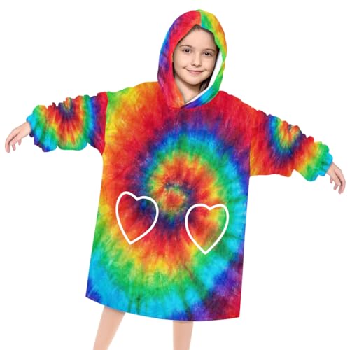 Pardick Wearable Blanket Hoodie for Kids, Abstract Swirl Tie Dye Fleece Sweatshirt Blanket Oversized Blanket Sweatshirt with Pocket Flannel Warm Hooded Blanket 6-10 Year Old Girl Boy Gift, One Size