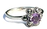 CLASSIC PURPLE PRINCESS 1x lila Amethyst Brillantschliff 5x Markasit 925 Silber Ring Ringgröße 56 (17.8)