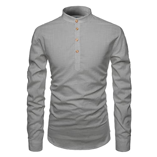 Image of Men's Full Sleeve Beige Color Cotton Blend Spread Slim Fit Shirt Style Kurta for Men and Boys