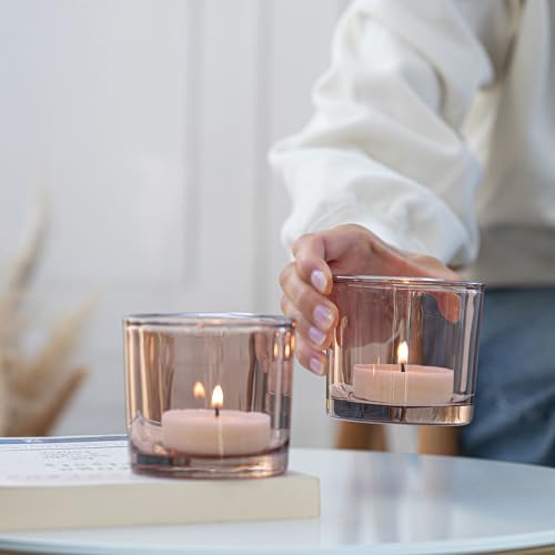 Trend For Home 6 Glass Tealight Holders H: 8 cm diameter 9 cm Candle Jars for Candle Making Round Beige Candle Holder Tealight Candle Holders for Living Room Tea Light Holder Nude 250 ml - Image 4