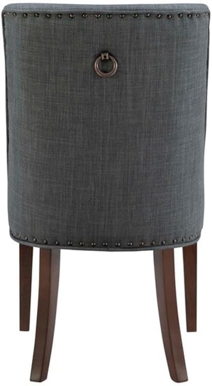 BOWERY HILL 5 Piece Dining Set, Acacia Wood and Tempered Glass Table, Espresso Finish, Gray Upholstered Chairs, Beveled Round Glass Top, Rustic Style for Kitchen or Dining Room Use