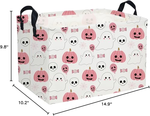 Image of Essme Rectangular Halloween Baskets,Pink Storage Box,Cute Basket for Kids Room Decor, Book Bins,Shelf Basket.(Pink Halloween