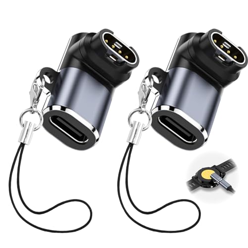 Pack de 2 Adaptadores de Cargador USB-C para Relojes Garmin, Conectores Tipo C Hembra a Macho, Diseño de Ángulo Recto, Compatible con Garmin Fenix 7/7S/7X/6/6X/6S y Más, Incluye Acollador