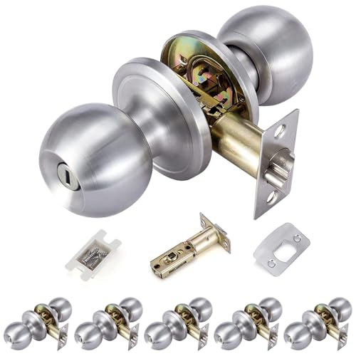 ドアノブ 鍵無し 室内 銀 6本 円筒錠 トイレ 寝室 玄関 部屋 屋外 浴室に適用