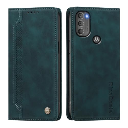 rongki Leather Case for Motorola Moto G71 5G, Premium Synthetic Leather Magnetic Closure Folio Case with Soft TPU Inner Shell Card Slots Kickstand Phone Case for Motorola Moto G71 5G, DarkGreen