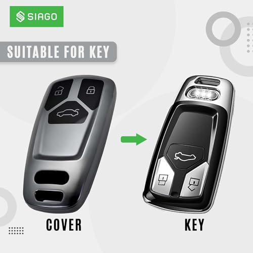 Image of SIAGO TPU Key Cover and Round Key Chain Compatible with Audi Q5, A5, A8, Q7, A4, A6 3 Button Flip Key (Grey)