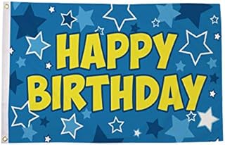 FlagSuperstore Happy Birthday Blue Flag 5 x 3 FT - 100% Polyester With Eyelets