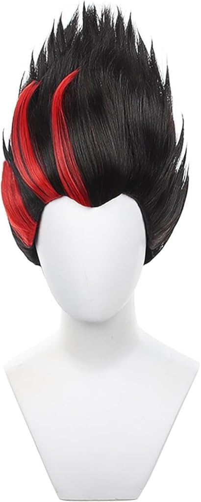 Game Blue Lock Barou Shouei Cosplay Wig Black mixed Rose Red Short Curly Adult Hair Wigs for Men Hair Heat Resistant Synthetic Wig Halloween Costume Party+Wig Cap