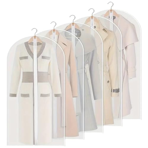 Hanging Garment Bag 5Pcs Polyester Garment Dust Cover with Zipper Closure Long Hanging Clothes Bag for Coats Jackets & Wardrobe Organization(5Pcs 60x80cm)