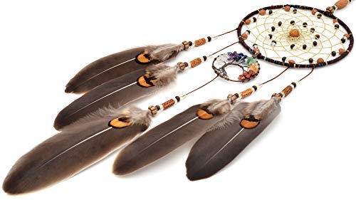 Urdeoms Tree Of Life Dream Catchers For Bedroom Adult Brown Boho Dream Catcher Wall Decor For Girls Chakra Crystal Healing Stones Hanging Ornament Room Decoration Festival Gifts 18" Length(No.12) #TOP4
