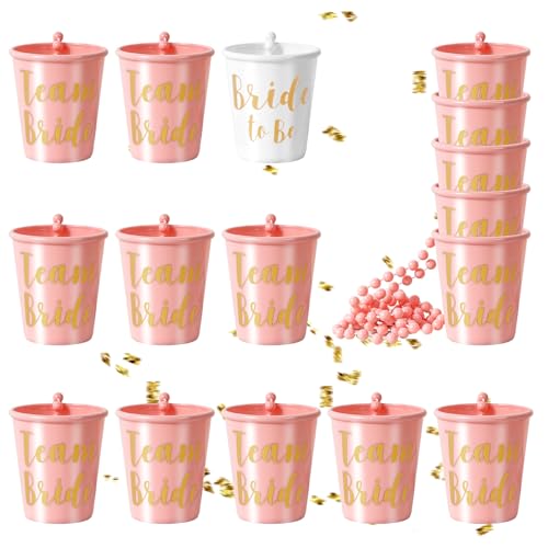 Votoko 16 Piezas Team Bride & Bride To Be Vasos de Chupito - Equipo Novia, Vasos de Chupito Rosa, Cuentas Collar de Plástico, Groom To Be Collar - Vaso para Despedida de Soltera