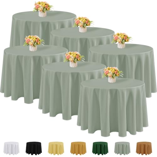Fitable 6 Pack Sage Green Round Tablecloths - 120 Inches Round - Wrinkle and Stain Resistant Fabric Table Clothes, Washable Polyester Table Covers for Wedding, Party, Banquet, Formal Events