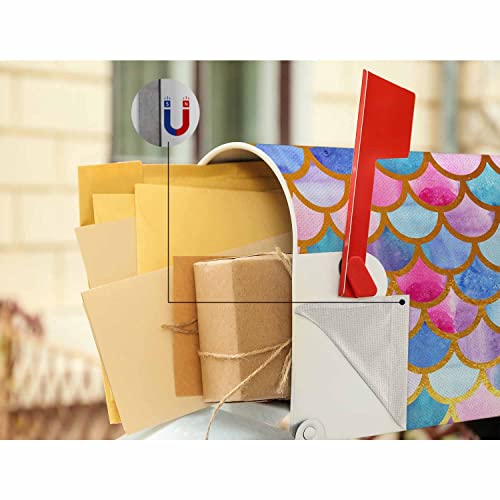 Pznen Mermaid Scales Mailbox Wraps Post Letter Box Covers Colored Watercolor Fish Tale Pattern Luxury Ornament Reusable Standard Size 18" X 21" For Home Farmhouse,Postbox Letterbox Cover #TOP2