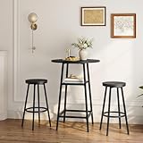 MAHANCRIS Round Bar Table, 37.4' High Pub Top Table with Footrest, 2-Tier Counter Height Cocktail Tables with Storage, Bistro Table for Small Spaces, Easy to Assemble, Black BTHB12501N1
