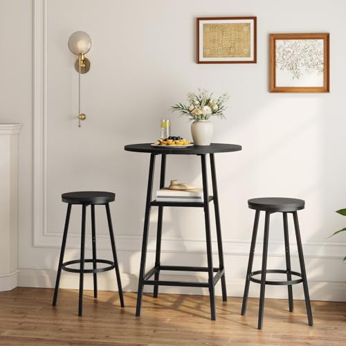 MAHANCRIS Round Bar Table, 37.4' High Pub Top Table with Footrest, 2-Tier Counter Height Cocktail...