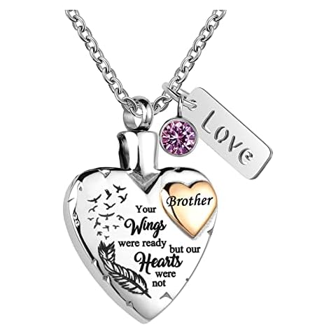 LuxglitterLin Heart Urn Necklace for Ashes Brother Cremation Memorial Keepsake Jewelry for Brother -Your Wings were Ready My Heart was Not Cover