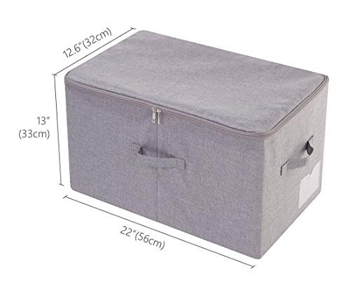 Amonsen 56(L) X 33 (W) X 32 (H) cm, Large Size Storage Boxes with Zippered Lid, Folding & Washable Storage Organizer Bins for Heavy Winter Clothing, Beddings, Pillows, Dark Gray