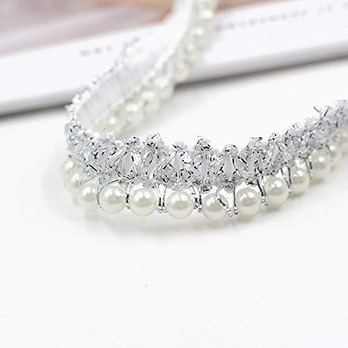 Yalulu 10 Yards Braided Pearls Embroidery Fringe Beads Ribbon Lace Sewing Trim Costume Dress Wedding Gifts Wrapping Diy Crafts Arts (Silver-White) #TOP1