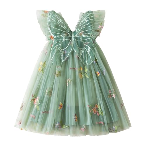 Image of TTYAOVO Toddler Baby Dress 3D Butterfly Tulle Girl Dresses Size 100(3 Years, 2109 Green)