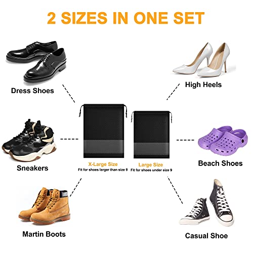 Spikg Shoe Bags For Travel, 12 Pcs Portable Travel Shoe Bags For Packing, Shoe Organizer, Clear Drawstring Bags Non-Woven Fabric, Travel Shoe Bags For Women And Men (6 Xl & 6 L) - Black #TOP2