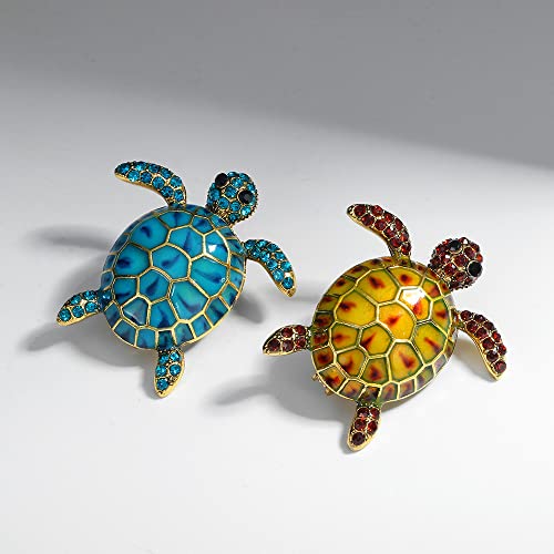 Image of Turtle Animal Brooch Pin Exaggerated Long Life Tortoise Lapel Pin Retro Crystal Sea Animal Safty Pin Women Men Clothes Decor Birthday Gift for Mom Grandma