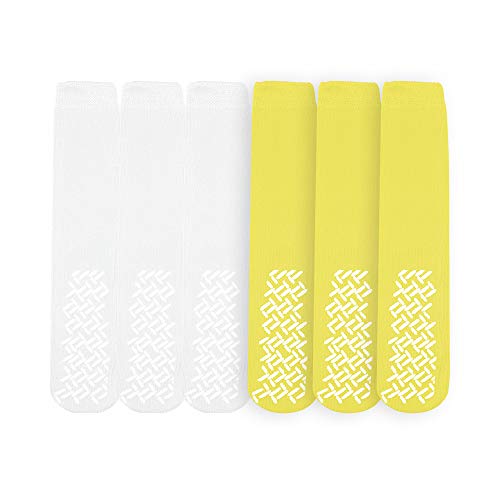 Nobles Assorted Non Skid Socks 6 Pairs Made in USA (3 White 3 Yellow)
