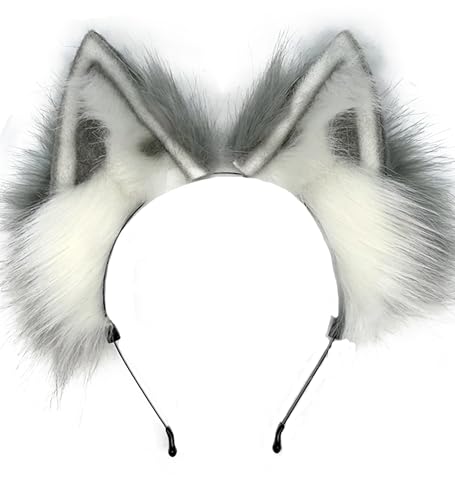 Agymo Handmade Grey Wolf Ears headband Animal ears headbands Wolf fox ears Costume Headwear Halloween costume accessory