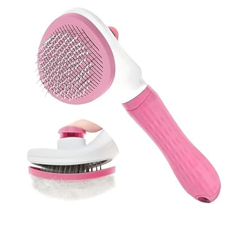 Yoodeet Cat Hair Brush, Self Cleaning Pet Hair Brush with Release Button - Skin Friendly Deshedding Grooming Brush, Cat Brush for Shedding with Metal Comb for Short and Long Haired Cats Dogs (Pink)