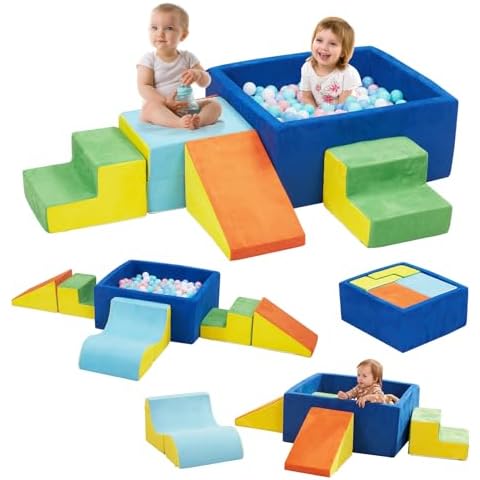 HAHASOLE Foam Climbing Blocks for Toddlers, Foam Climbing Toys with Large Ball Pit (Excluding Balls), Soft Play Climb and Crawl Activity Playset, Crawling Climbing Sliding Indoor Cover