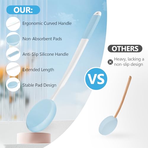 19 Zoll Eincremehilfe für den Rücken – Lotionapplikator mit langem, mit 3 waschbaren Pads, Geeignet für Sonnencreme, Selbstbräuner & Feuchtigkeitscremes, Rutschfester Griff (Blau)