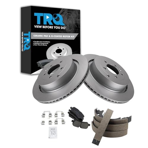 Image of TRQ Rear Brake Pad and Rotor Set Ceramic G Coated Rotors Parking Shoe Compatible with 2005-2006 Land Rover LR3 2006 Range Rover Sport