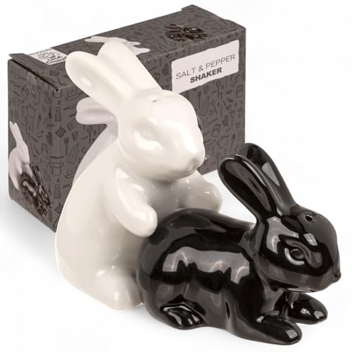 MIJOMA Set salière et poivre – Design élégant en porcelaine, pour aliments, facile à remplir, différents motifs amusants et mignons au choix (paire de lapins, 2 pièces)