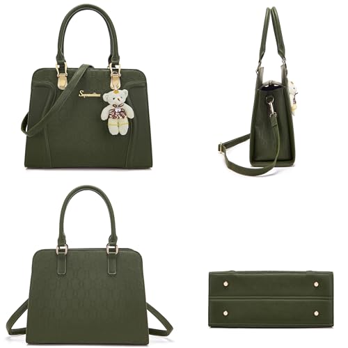 Image of Women's Fashion Handbag Tote Bag Shoulder Top Handle Satchel Purse Set 4pcs | Stylish Style,Chain Texture Design,Ample Space,Bear Doll Decoration,with a Crossbody Strap